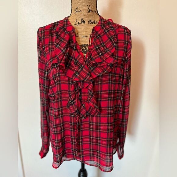 Tommy Hilfiger Long Sleeve Tartan Blouse- Size Medium - Picture 1 of 7